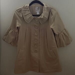 Ryu Khaki Ruffle-Sleeve Trench Coat
